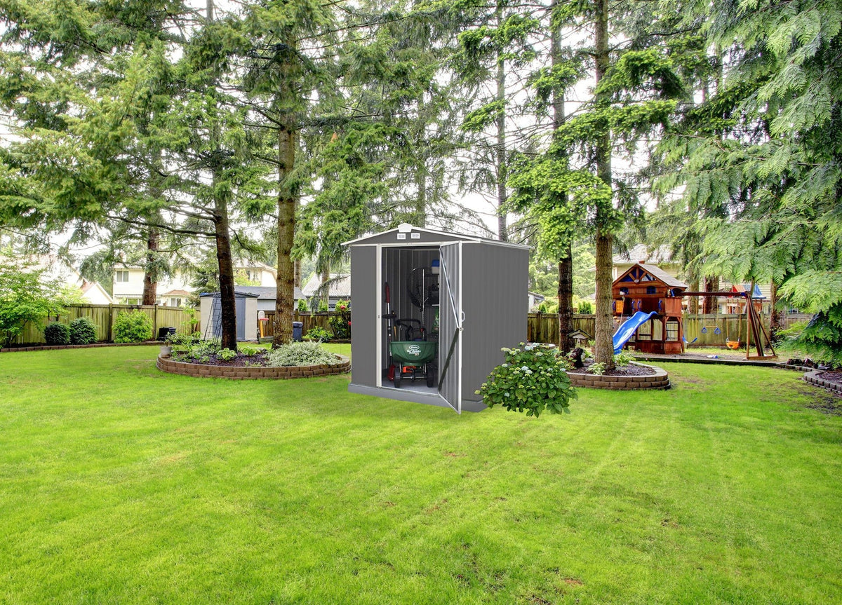 EZEE Galvanized Steel Storage Shed with Low Gable Roof, Charcoal/Cream, 6-ft x 5-ft