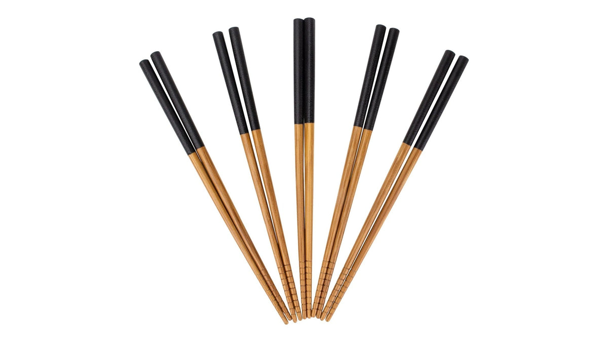 Bamboo Wood Chopsticks with Black Top, Serves 5, 10-pc