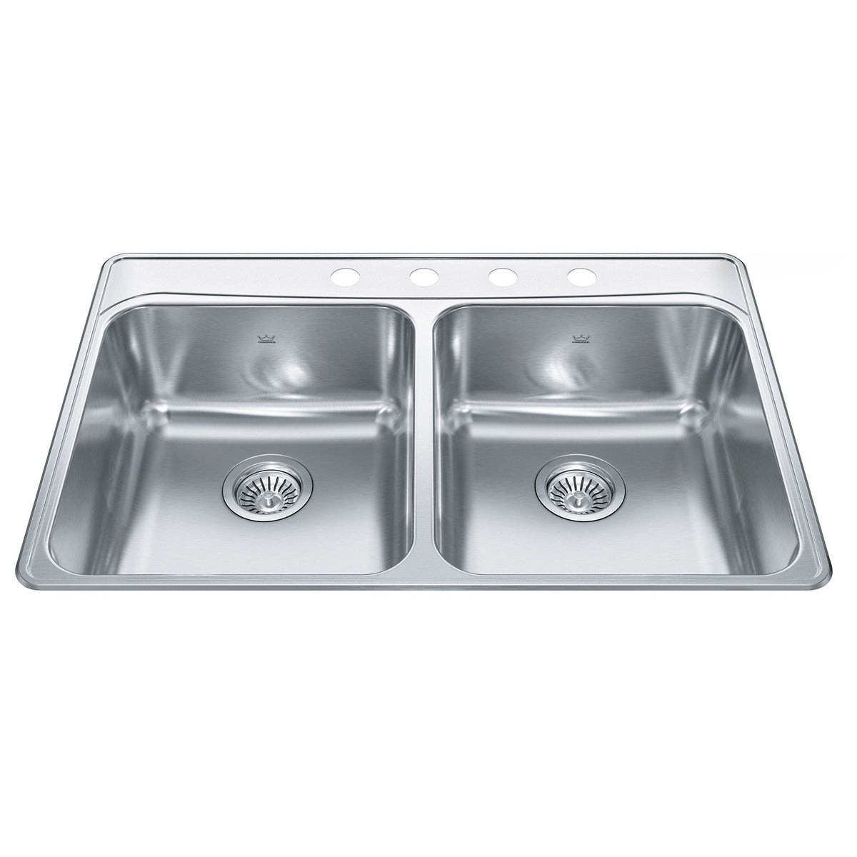 Drop-In Double 4-Hole Stainless Steel Sink, 33x22-in