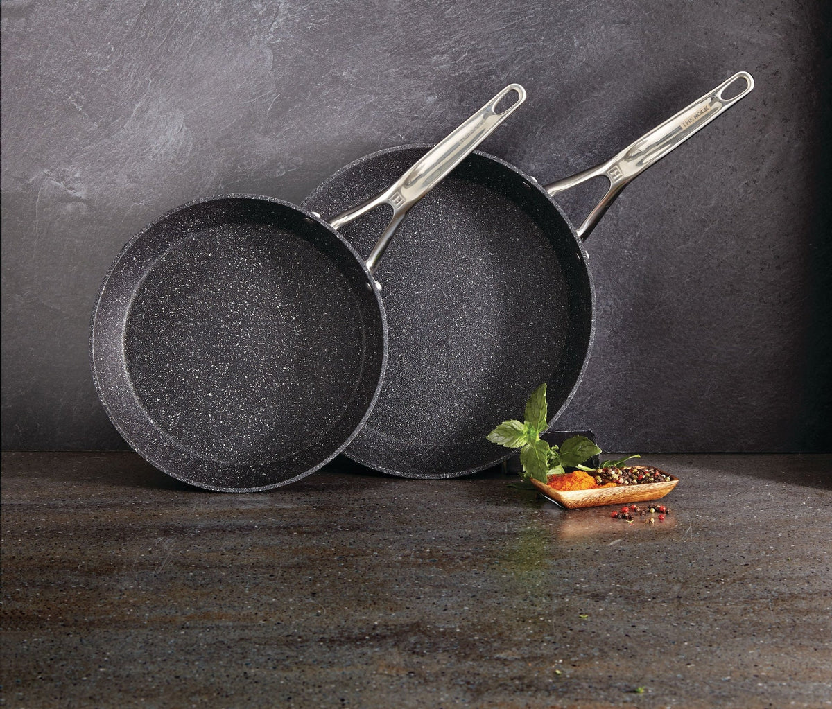 The Rock Frying Pan, Non-stick, Dishwasher & Oven Safe, 26cm & 30cm, Black, 2-pk