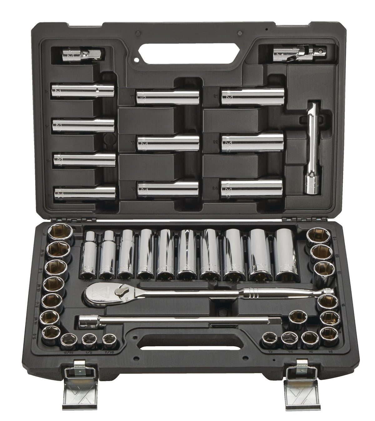 1/2-in Drive Professional Grade Socket Set, 45-pc, SAE/Metric, CRV, Nickel-Chrome Plating