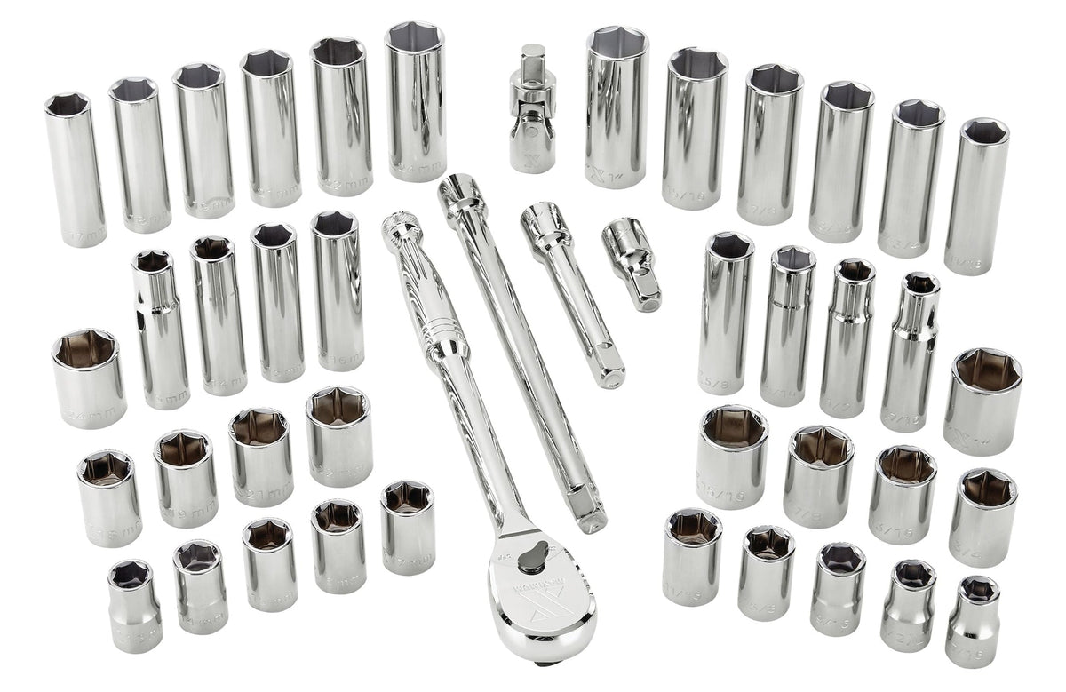 1/2-in Drive Professional Grade Socket Set, 45-pc, SAE/Metric, CRV, Nickel-Chrome Plating