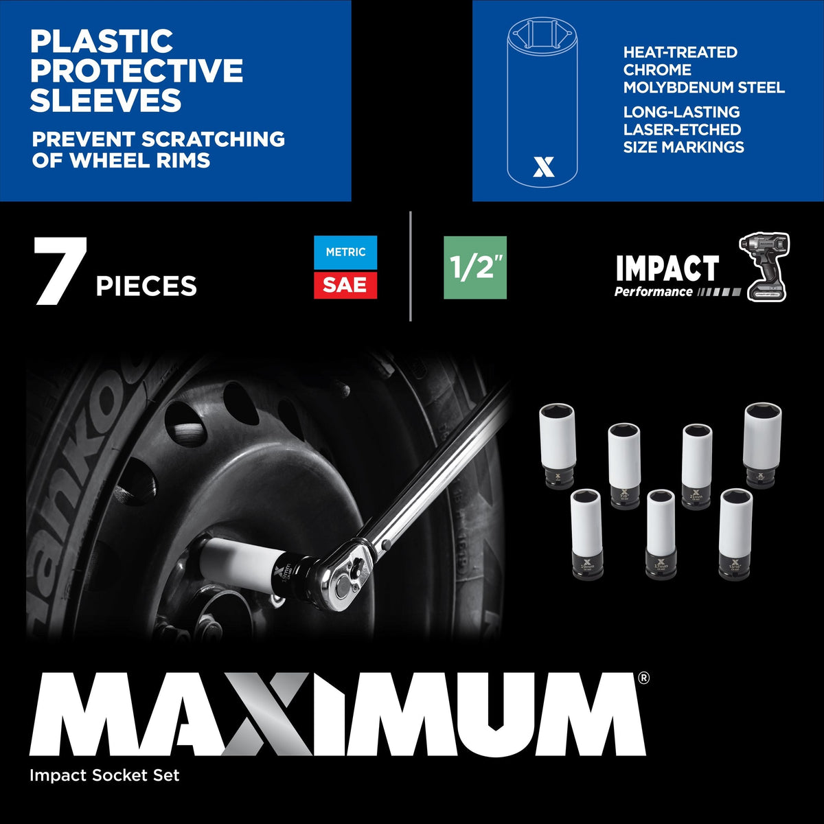 1/2-in Drive Wheel Protector Deep Impact Socket Set, 7-pc