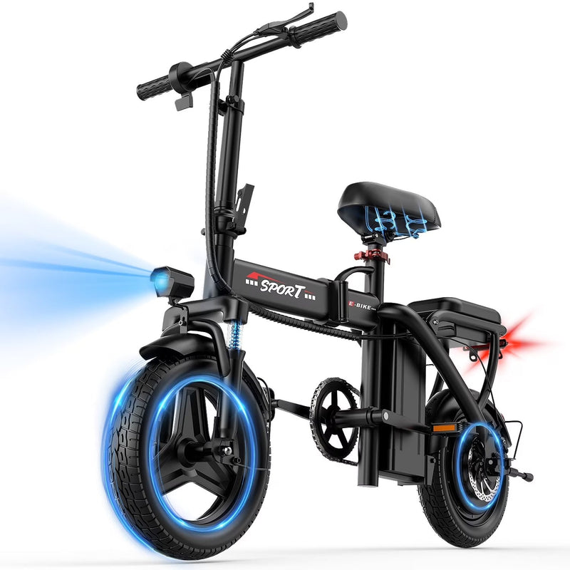 ASKGO Z6 14 in Electric Bike 1200W Motor, 48V/10AH E-Mountain Bike,Folding Electric Bicycle for Adult with Two Seats UL2849,Unisex,Pedal-Assist K9467