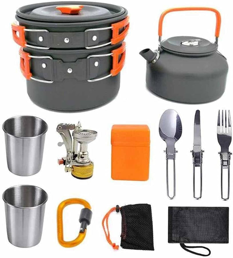 Camping cooking set - picnic cooking pot set - outdoor hiking and barbecue tableware set - camping travel supplies set including frying pan, water jug and stove C720