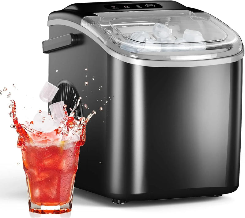 Ice Maker Countertop, Efficient Easy Carry Ice Machine, Self-Cleaning Ice Maker with Ice Scoop & Basket, 9pcs/ 8mins 26.6Lbs Per Day for Home/Office/Kitchen,Black K5327