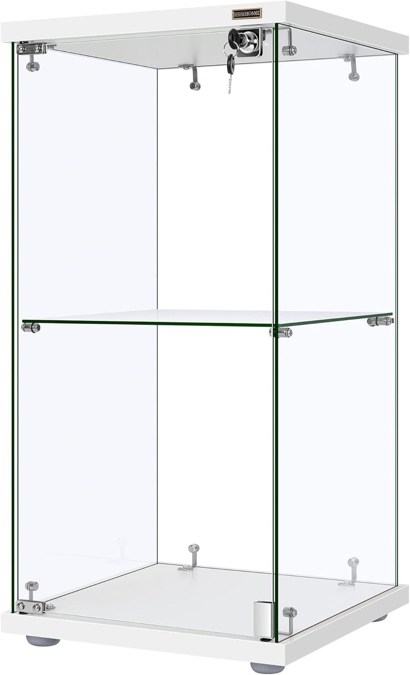 4 Layers 15.7''W x 15.7''D x 62.6''H Glass Display Cabinet Countertop Showcase with Lock, 5mm Tempered Glass 25mm MDF Base C1372