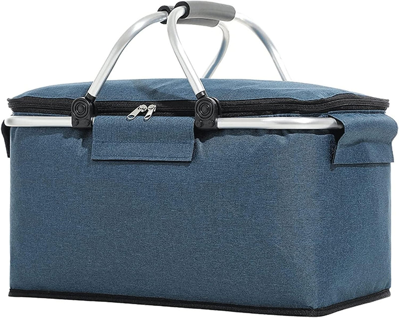 Folding Insulated Cooler Picnic Basket Portable Insulated Lunch Bag Large Lunch Bag with Aluminium Handles for Office Camping Hiking Outdoor Picnic C5456