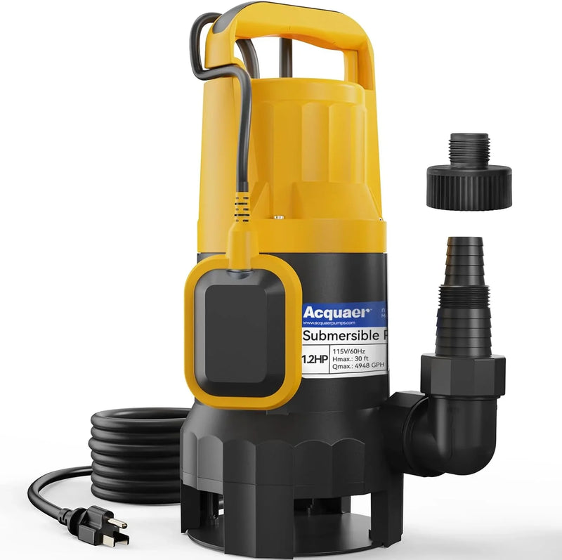 3/4HP Submersible Sewage Effluent Pump, Cast Iron, 115V 6400 GPH Automatic Tethered Float Switch, Sump Pump for Sump Basin, Basement, Residential Sewage, 2'' NPT Discharge K3146