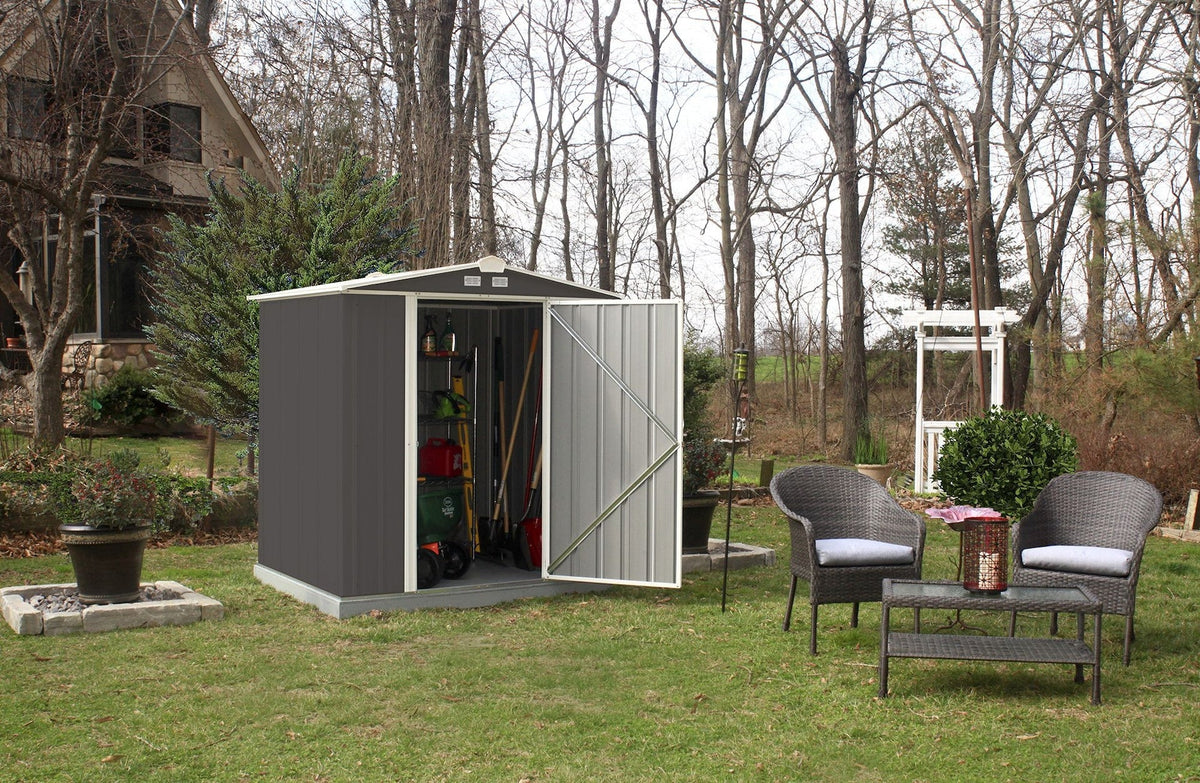 EZEE Galvanized Steel Storage Shed with Low Gable Roof, Charcoal/Cream, 6-ft x 5-ft