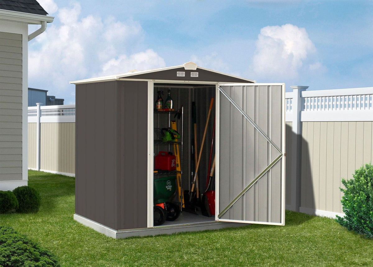 EZEE Galvanized Steel Storage Shed with Low Gable Roof, Charcoal/Cream, 6-ft x 5-ft