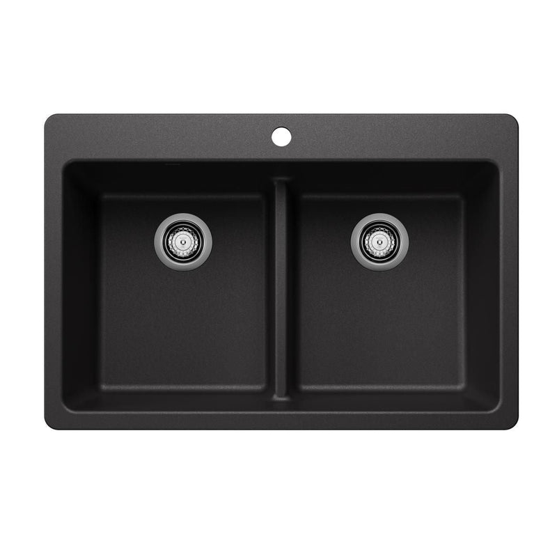 Liven 33-in 50/50 Double Bowl Dual Mount Kitchen Sink with Low Divide, Anthracite J1001