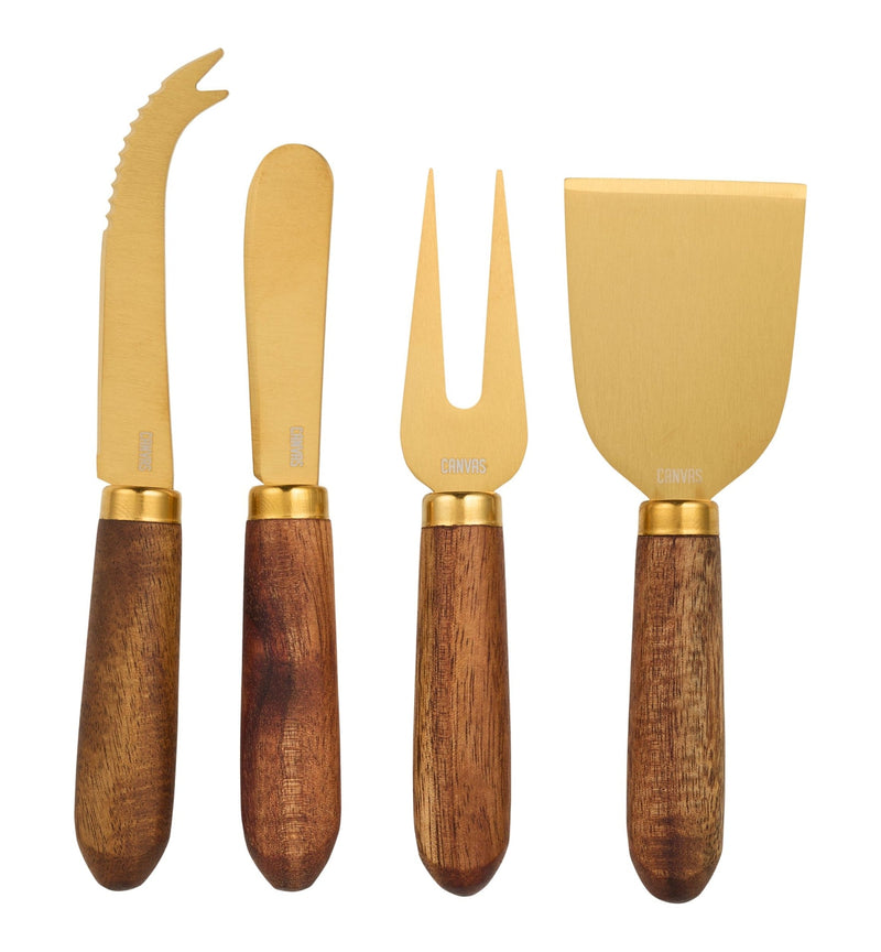 Gold & Wood Cheese Knives with Wooden Handle S7295