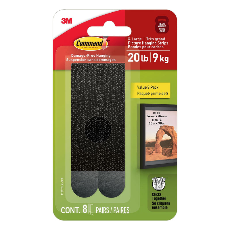 20-lb Black Picture Hanging Strips Value Pack, 17217BLK-8EF | 8 Pairs, X-Large Strips I9175