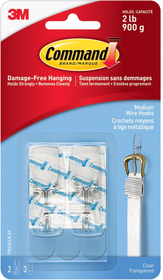 Medium Wire Toggle Hooks with Adhesive Strips, Clear, 2-lbs, 2 Strips per Pack O6725