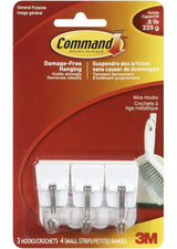 Micro Wire Utensil Hooks with Adhesive Strips, White, 0.5-lbs, 3 Strips Per Pack