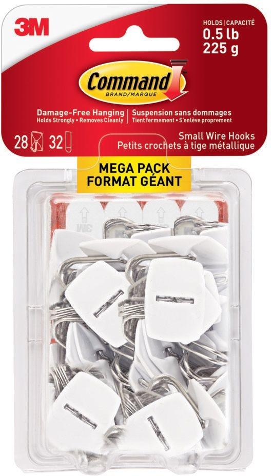 Small Utensils Wire Hooks Mega Pack with Adhesive Strips, White, 0.5-lbs, 28 Hooks/Pack V2282