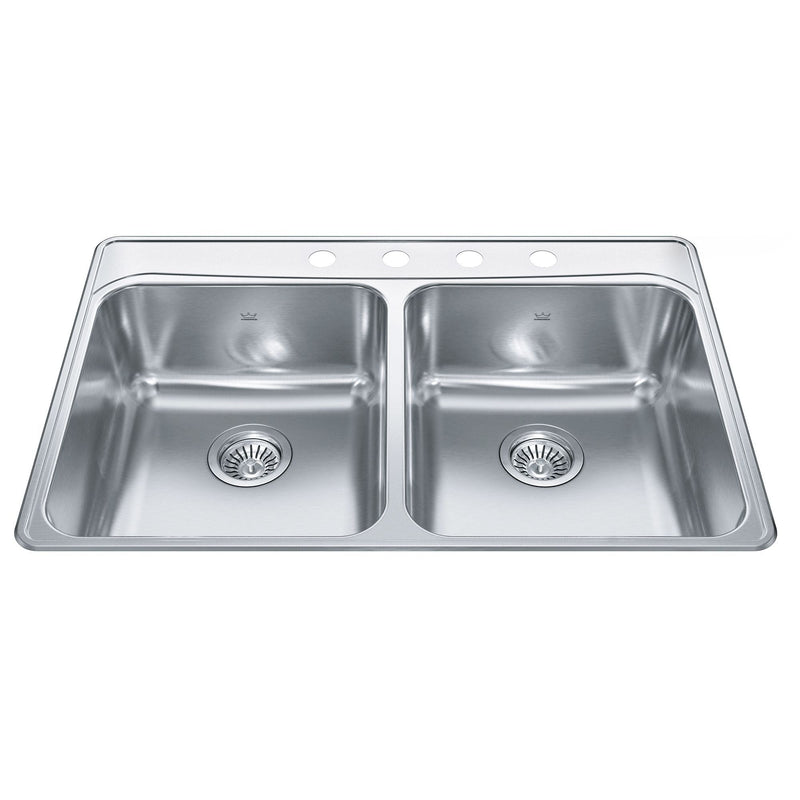 Drop-In Double 4-Hole Stainless Steel Sink, 33x22-in Y3262