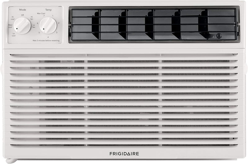5000-watt window air conditioner, with a cooling area of 250 square feet, operates quietly, has easy and convenient temperature adjustment, 2 fan speeds, automatic restart function, and a white appearance J4209