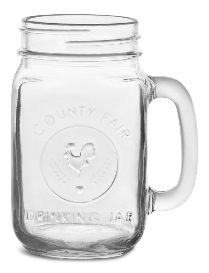 Glass Drinking Mason Jar, 16.5-oz, with Handle, Dishwasher Safe K8236