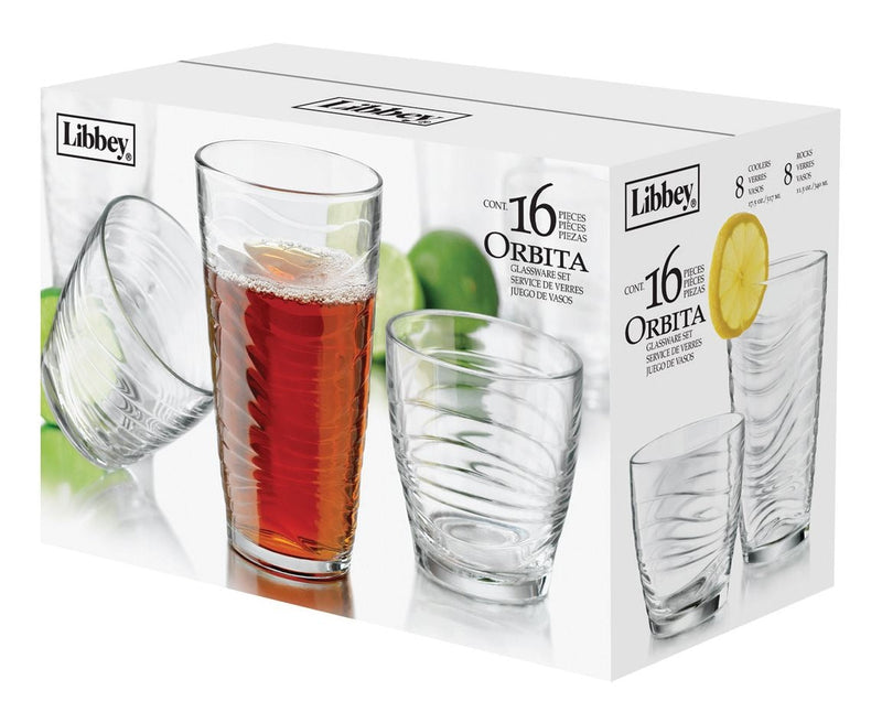 Orbita 16pc Tumbler Glassware Set, Dishwasher Safe, 8pc x 13-oz and 8pc x 18-oz X6274