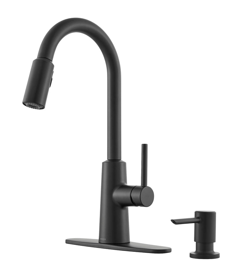 Nori Single Handle Pulldown Kitchen Faucet with Soap Dispenser, Matte Black Y7520