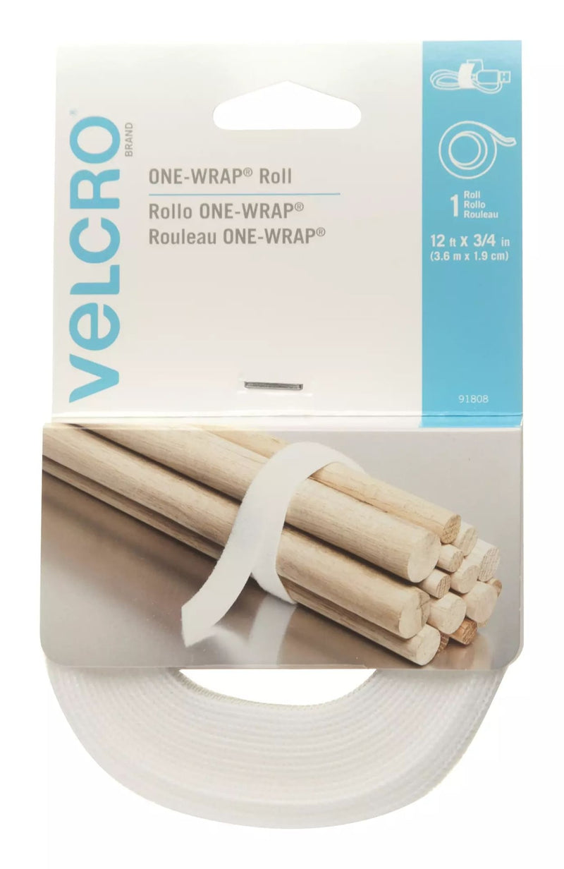 Hook-and-loop ONE-WRAP Adjustable Reusable Hook-and-loop Hook and Loop Strap, White Roll, 12-ft x 3/4-in, 1-pk N8600