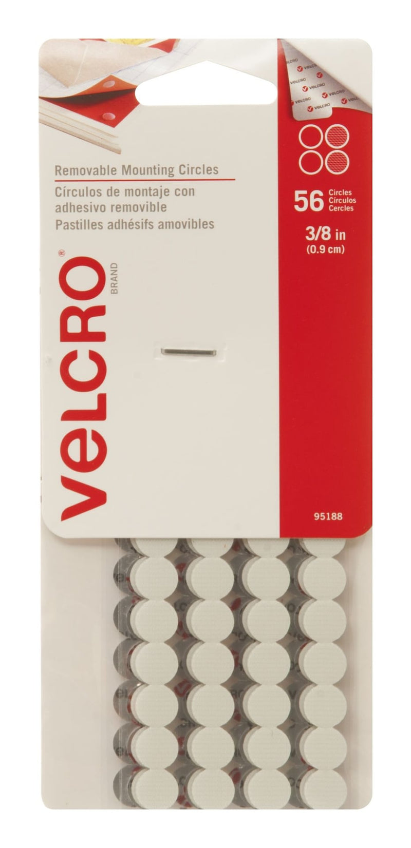 Hook-and-loop Removeable Adhesive Peel and Stick Mounting Circles, White, 3/8-in, 56-pk Y6231