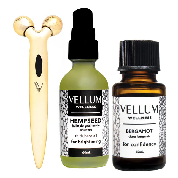 Vellum Wellness Mature Skin Kit with Essential Oils and Facial Roller J2611