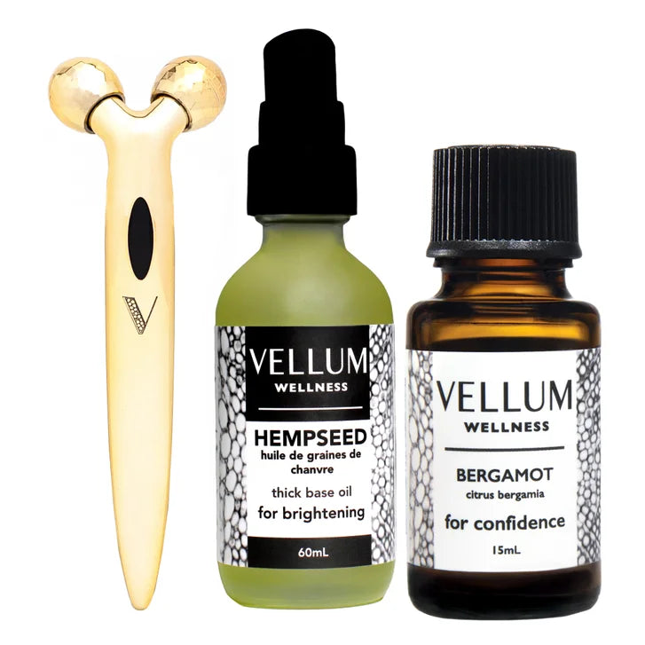 Vellum Wellness Mature Skin Kit with Essential Oils and Facial Roller J2611