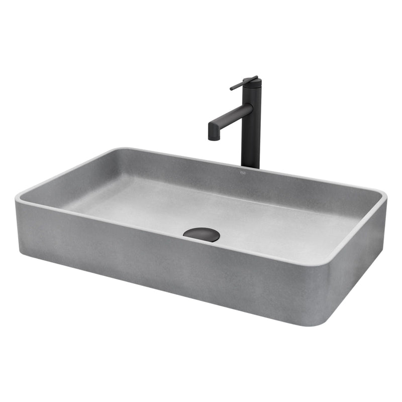 Basilica Gothic Grey Bathroom Sink/Basin Set with Sterling Faucet and Rectangular Vessel Z8712